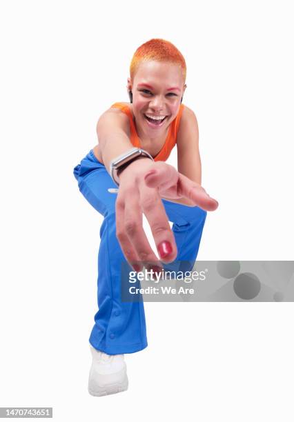 sporty person pointing at camera - hand wide angle stock pictures, royalty-free photos & images