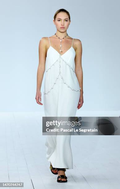 Model walks the runway during the Chloé Womenswear Fall Winter 2023-2024 show as part of Paris Fashion Week on March 02, 2023 in Paris, France.