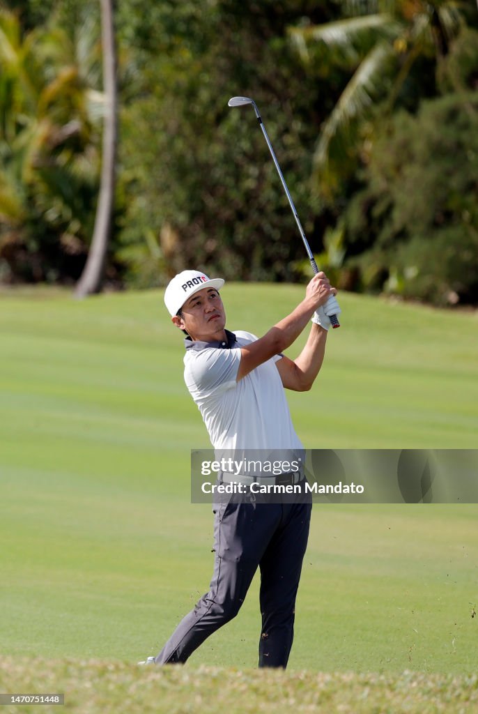 Nihonsa Course Ryuji Ryuji Imada of Japan hits his fourth shot on the 12th hole during the ...