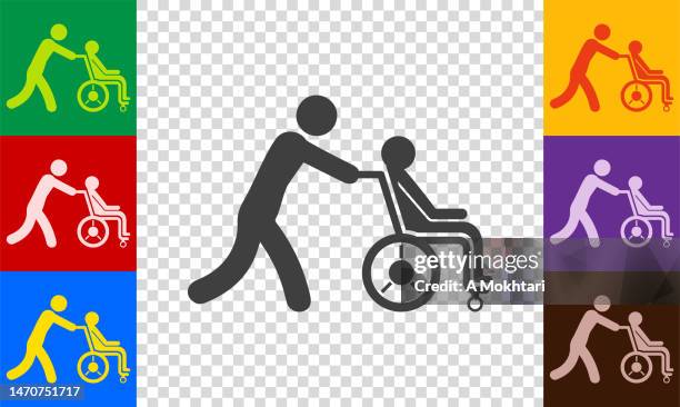 ilustraciones, imágenes clip art, dibujos animados e iconos de stock de conjunto de iconos de silla de ruedas. - símbolo internacional de accesibilidad