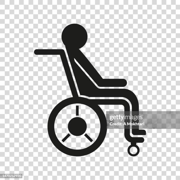 illustrations, cliparts, dessins animés et icônes de icône d’homme handicapé en fauteuil roulant sur fond transparent. - picto handicap