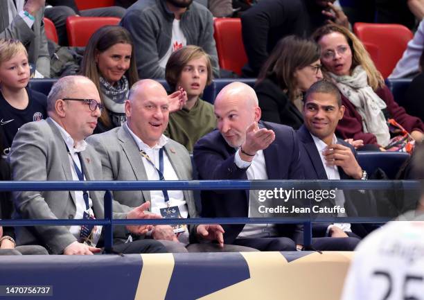 President of Veszprem KSE Janos Szabo, CEO of Veszprem KSE Zoltan Dr. Csik, PSG Handball Manager Thierry Omeyer, Daniel Narcisse attend the EHF...