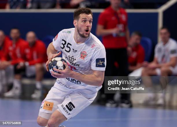 Kentin Mahe of Veszprem during the EHF Champions League match between Paris Saint Germain and Veszprem KSE at Salle Pierre de Coubertin on March 1,...