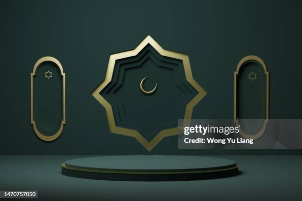islamic design podium with blank space for ramadan mubarak or eid al-fitr  background  ,3d render - eid sky stock pictures, royalty-free photos & images