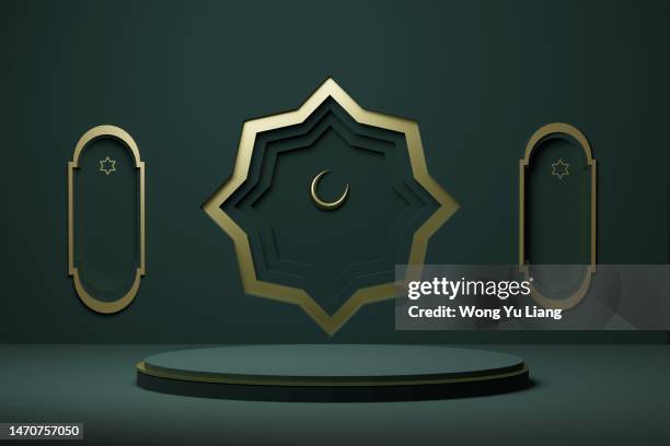 islamic design podium with blank space for ramadan mubarak or eid al-fitr  background  ,3d render - eid sky imagens e fotografias de stock