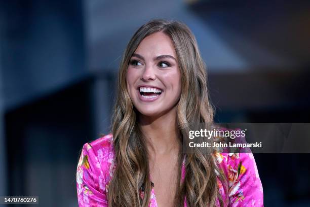 Former Bachelorette contestant Hannah Brown visits "Fox & Friends" at Fox News Channel Studios on March 02, 2023 in New York City.