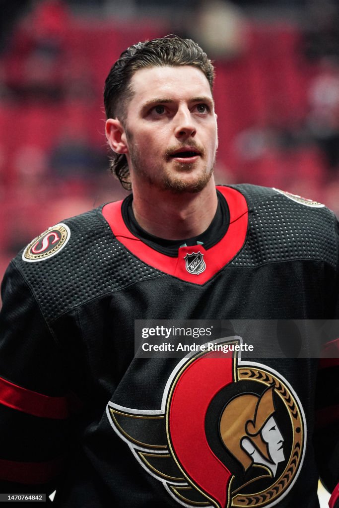 Batherson Drake Batherson of the Ottawa Senators leaves the ice after warmup ...