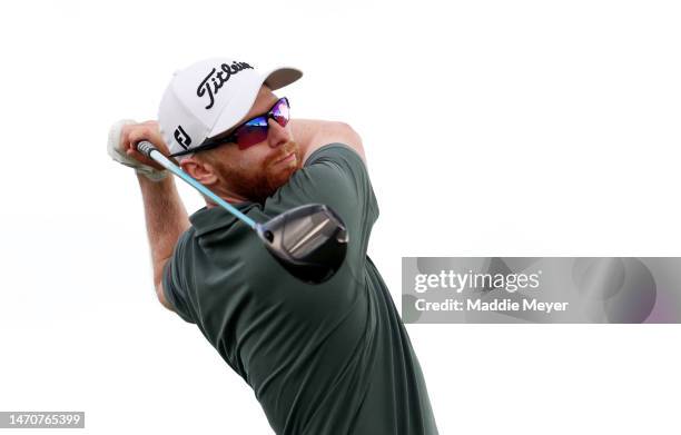 Anders Albertson of the United States hits his first shot on the 1st hole during the first round of the Puerto Rico Open at Grand Reserve Golf Club...