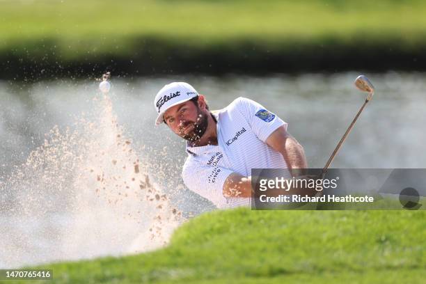 Cameron Young of the USA plays from a greenside bunke ron the during the first round of the Arnold Palmer Invitational presented by Mastercard at...