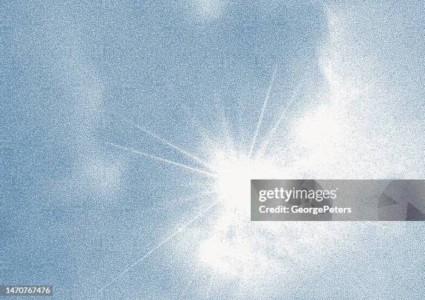 hintergrunddarstellung von wolken und sonnenstrahlen - schabkunst stock-grafiken, -clipart, -cartoons und -symbole