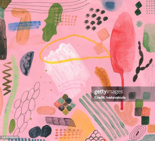 mixed media marks on a pink background - mixed media stock illustrations