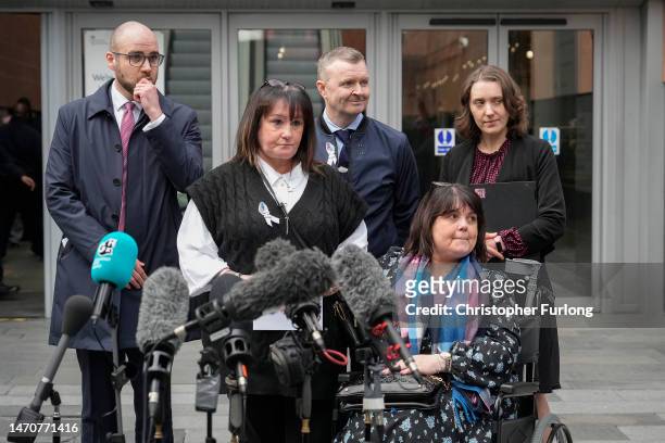Caroline Curry, the mother of victim Liam Curry, makes a statement outside Manchester Magistrates' Court as the final report on the Manchester Arena...