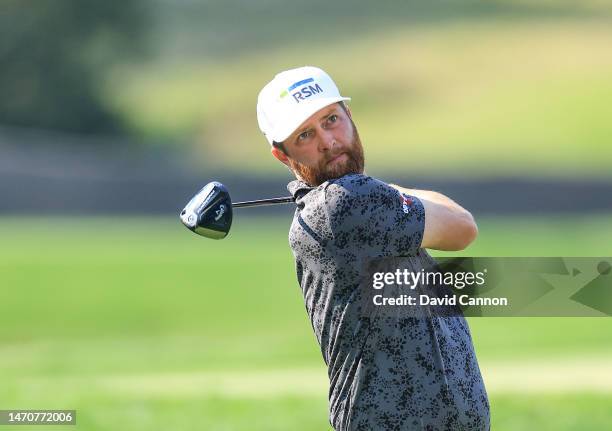 Chris Kirk of The United States plays his tee shot on the 18th hole during the first round of the Arnold Palmer Invitational presented by Mastercard...