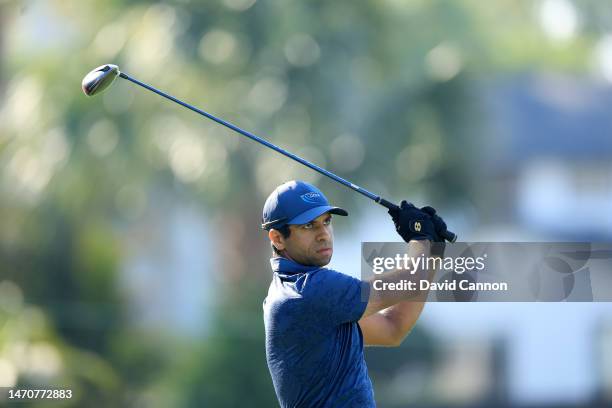 Aaron Rai of England plays his tee shot on the 12th hole during the first round of the Arnold Palmer Invitational presented by Mastercard at Arnold...