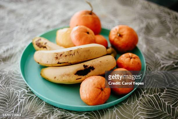 tray with fruit on kitchen - carol cook stockfoto's en -beelden