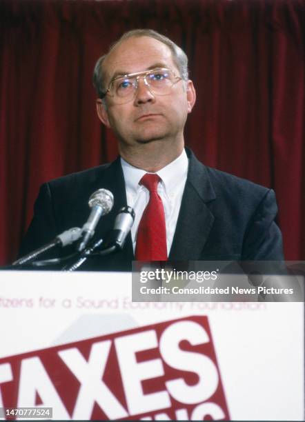 Senator Phil Gramm speaks during a Citizens for a Sound Economy Foundation Convention, Washington DC, January 25, 1989.