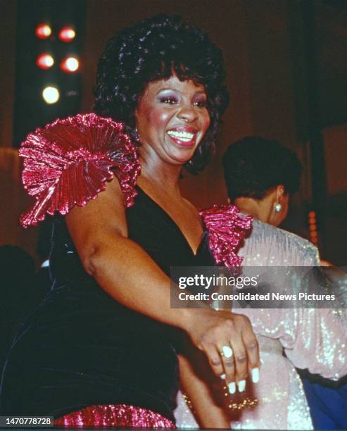 American signer Gladys Knight performs onstage during 'AIDS Concert '88' at the John F Kennedy Center for the Performing Arts, Washington DC, June...