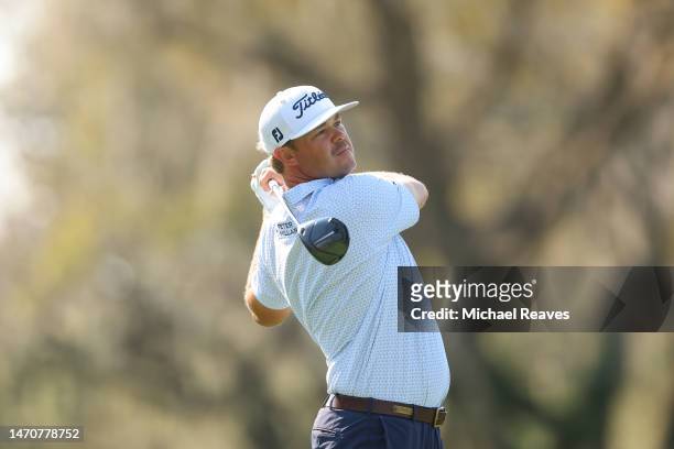 Patton Kizzire of the United States plays his shot from the 12th tee during the first round of the Arnold Palmer Invitational presented by Mastercard...