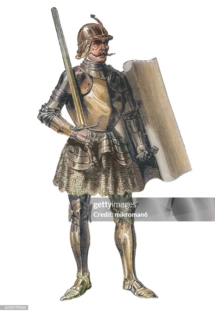 Old engraving illustration of John Hunyadi (1406-1456) regent of the Kingdom of Hungary (1446-1452) defended Hungary from attempted invasions by the Ottoman Empire
