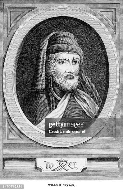 portrait of william caxton, english merchant, diplomat, and writer - publisher stock pictures, royalty-free photos & images