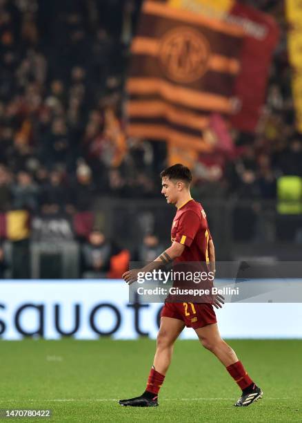 Paulo Exequiel Dybala of AS Roma looks on while leaving the field of play due to being replaced by the head coach José Mário dos Santos Mourinho...