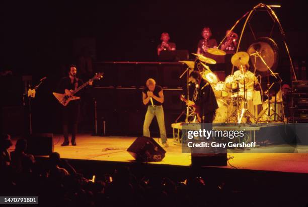 Members of English Rock band the Who perform on stage during 'The Who 1979 Tour' at Madison Square Garden, New York, New York, September 16, 1979....