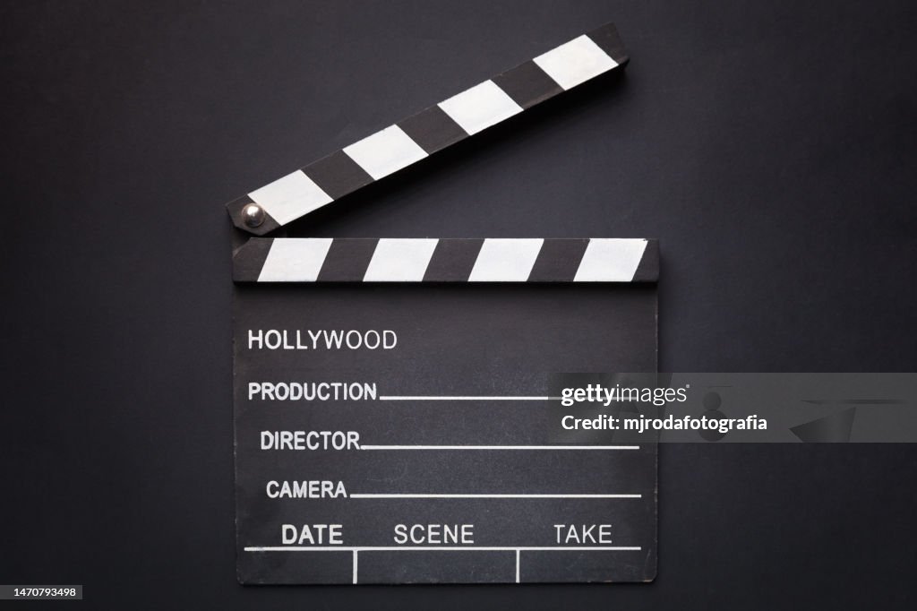 Movie clapper board on a black background