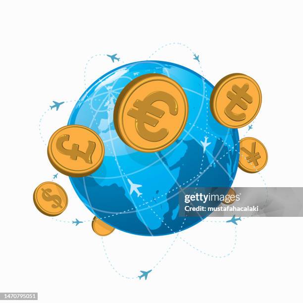 currency exchange around the world - bureau de change stock illustrations