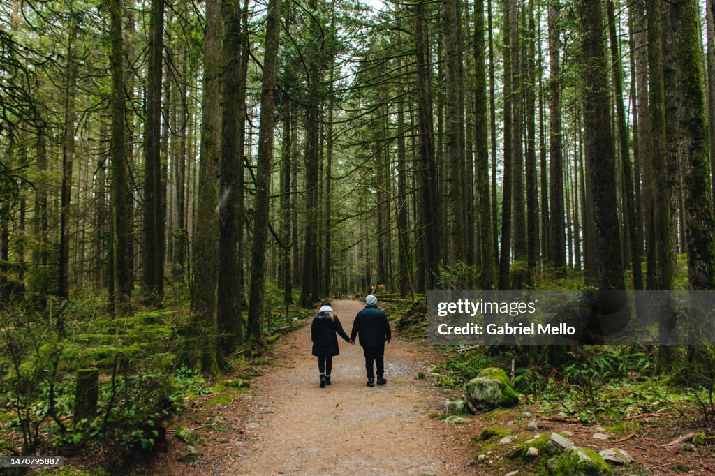 Couple bonding in the woods