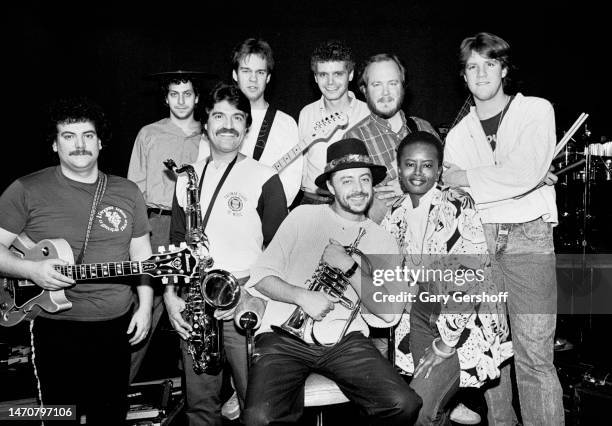 Portrait of American Jazz musician & composer Chuck Mangione and his band during a rehearsal at Top Cat Studios, New York, New York, March 12, 1986....