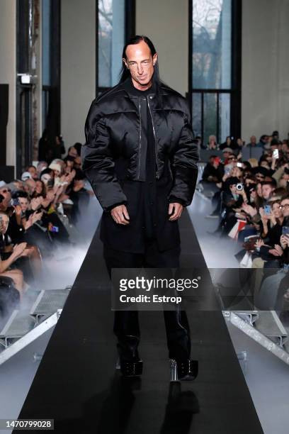 Fashion designer Rick Owens walks the runway during the Rick Owens Womenswear Fall Winter 2023-2024 show as part of Paris Fashion Week on March 2,...