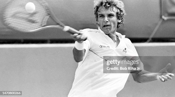 Sweden's Mats Wilander during high-stakes exhibition tournament against Ivan Lendl at Newport Beach Tennis Club, August 7, 1983 in Newport Beach,...