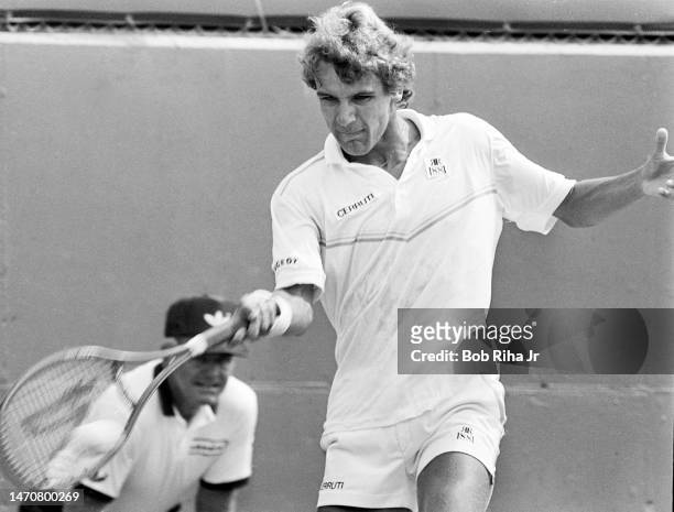 Sweden's Mats Wilander during high-stakes exhibition tournament against Ivan Lendl at Newport Beach Tennis Club, August 7, 1983 in Newport Beach,...