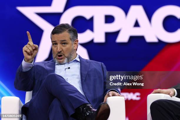 Sen. Ted Cruz speaks during the annual Conservative Political Action Conference at Gaylord National Resort & Convention Center on March 2, 2023 in...