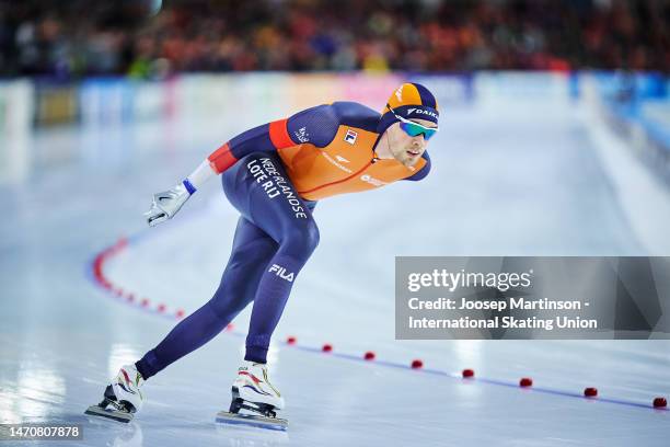 Patrick Roest of Netherlands competes in the Men's 5000m during the ISU World Speed Skating Championships at Thialf on March 02, 2023 in Heerenveen,...