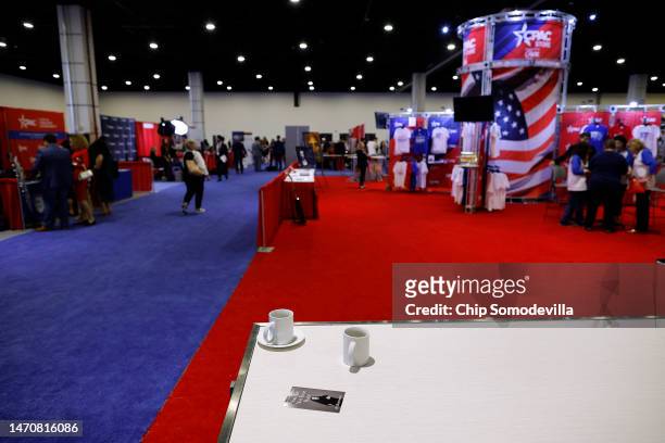 The Conservative Political Action Conference store stands in the center of the expo hall at Gaylord National Resort Hotel And Convention Center on...