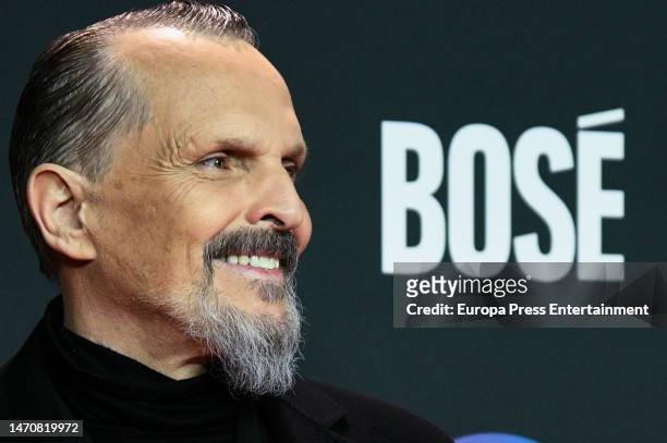 Miguel Bosé attends the "Bosé" series presentation, to be shown on the SkyShowtime streaming platform, on March 2, 2023 in Madrid, Spain.