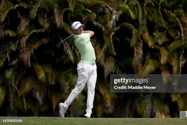 Jonas Blixt of Sweden hits his first shot on the 4th hole during the first round of the Puerto Rico Open at Grand Reserve Golf Club on March 02, 2023...