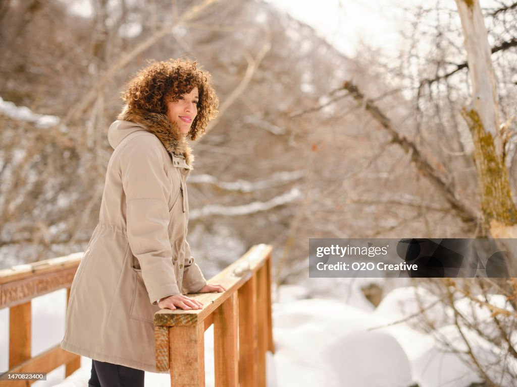 Young Woman Hking in Winter