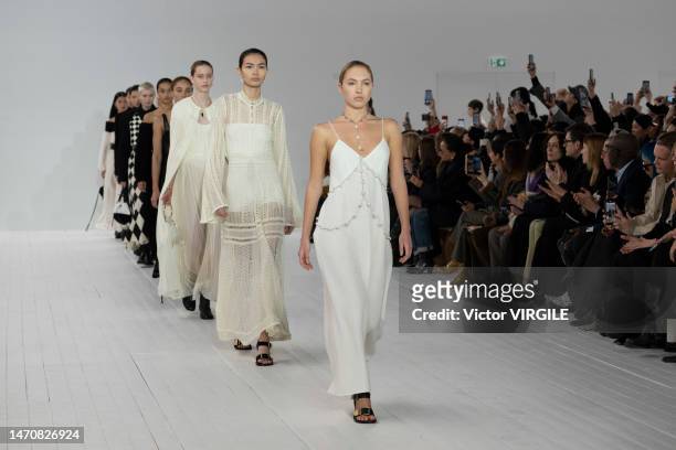 Model walks the runway during the Chloe Ready to Wear Fall/Winter 2023-2024 fashion show as part of the Paris Fashion Week on March 2, 2023 in Paris,...