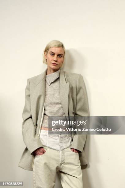 Model poses backstage prior to the Isabel Marant Womenswear Fall Winter 2023-2024 show as part of Paris Fashion Week on March 02, 2023 in Paris,...