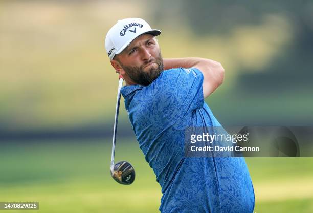 Jon Rahm of Spain plays his tee shot on the 18th hole during the first round of the Arnold Palmer Invitational presented by Mastercard at Arnold...