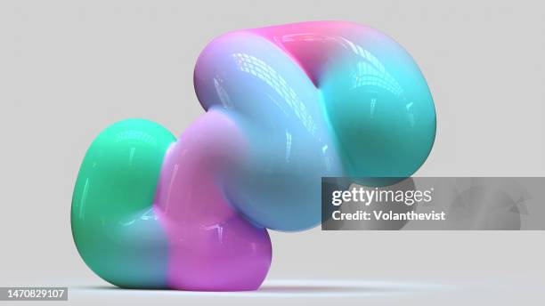 3d abstract fluid plastic neon multicolor figure background - borracha material imagens e fotografias de stock