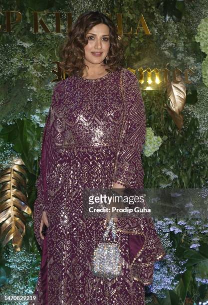 Sonali Bendre attends the launch of Abu Jani-Sandeep Khosla's fashion Collection 'Mera Noor Hai Mashhoor' on March 02, 2023 in Mumbai, India