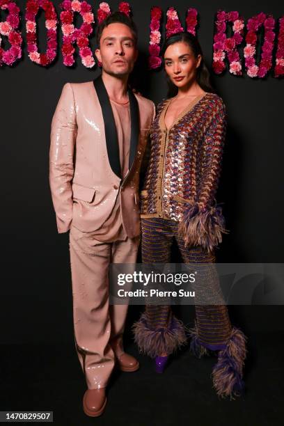 Ed Westwick and Amy Jackson attend the "Born In Roma Intense" - Valentino Beauty Party as part of Paris Fashion Week on March 02, 2023 in Paris,...