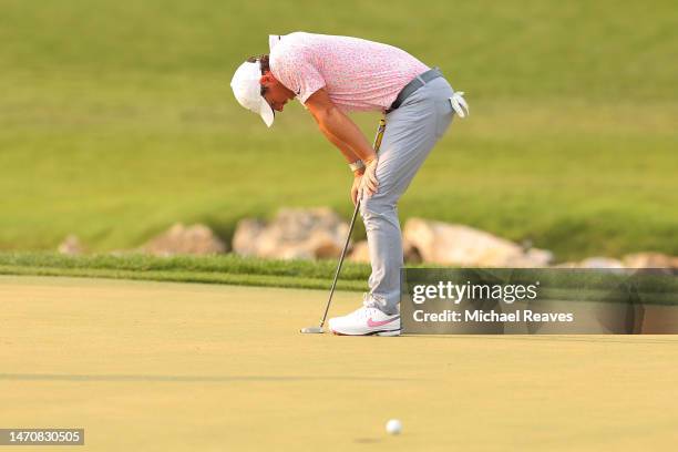 Rory McIlroy of Northern Ireland reacts to a missed putt on the 13th green during the first round of the Arnold Palmer Invitational presented by...