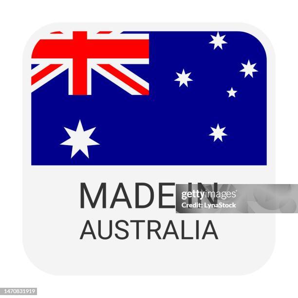 made in australia badge vector. sticker with stars and national flag. sign isolated on white background. - australia-flag-white-background stock illustrations