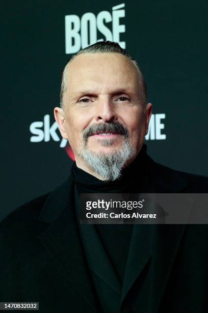 Miguel Bose attends the presentation of the biopic "Bose" by the new streaming service SkyShowtime at the DOMO360 on March 02, 2023 in Madrid, Spain.