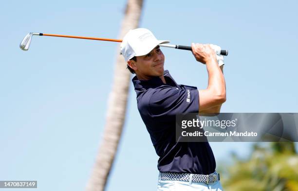 Robi Calvesbert of Puerto Rico ohits his first shot on the 13th hole during the first round of the Puerto Rico Open at Grand Reserve Golf Club on...