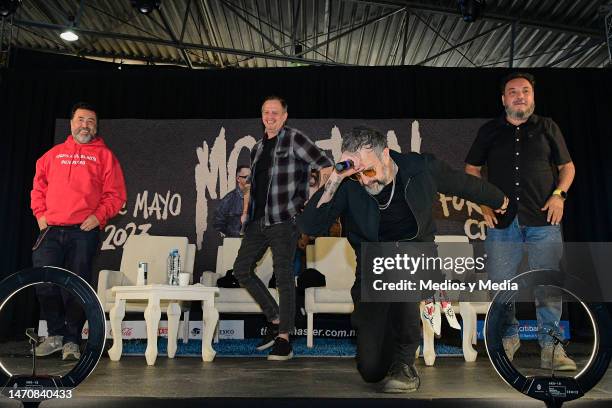 Miky Huidobro, Randy Ebright, Tito Fuentes and Paco Ayala of Molotov band pose for a photo during a press conference on the new single 'H2H at...